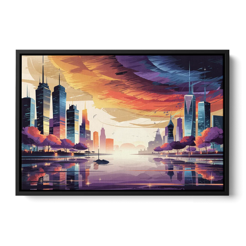 Garland Cityscape Sunset Horizon - Black Frame Canvas