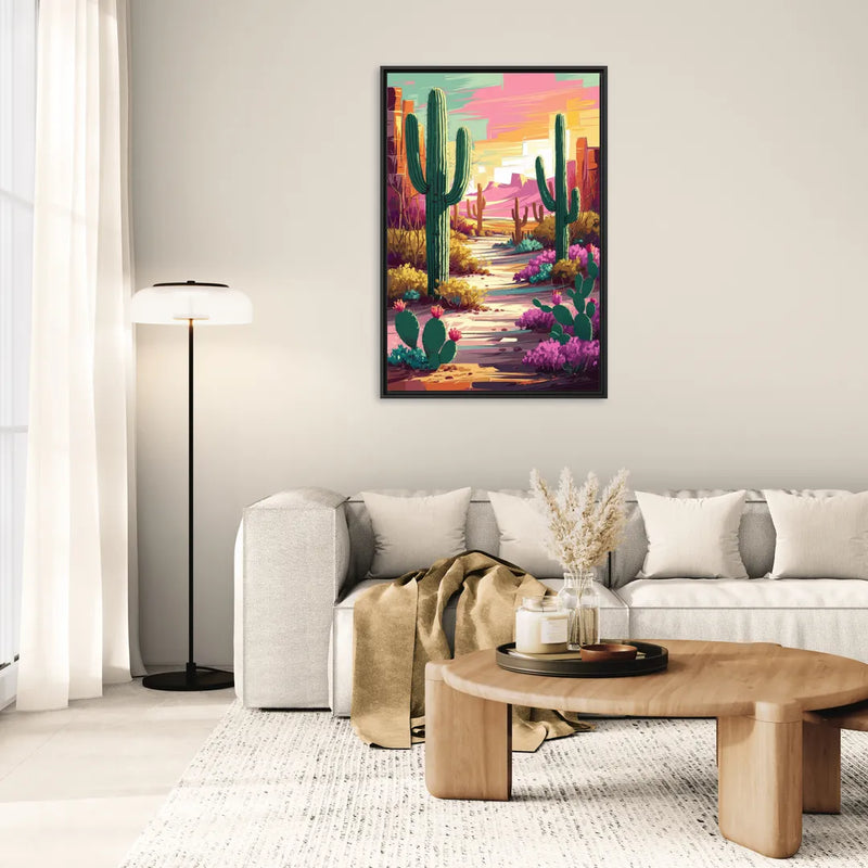 Tombstone Cactus Landscape - Living Room Black Frame Canvas