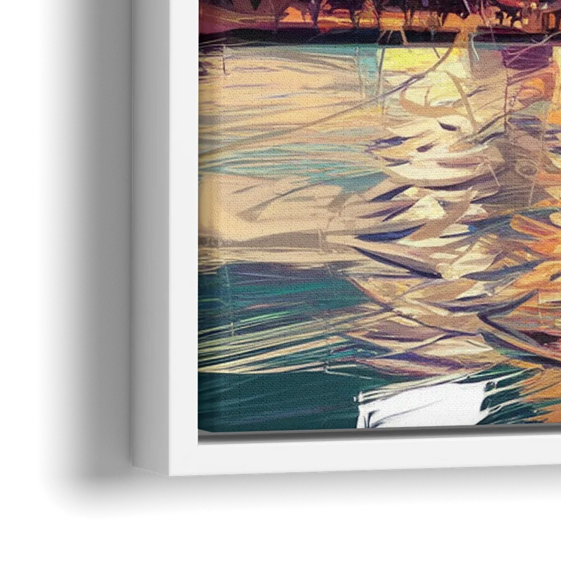 Miami Skyline At Sunset - Close-Up White Frame Canvas