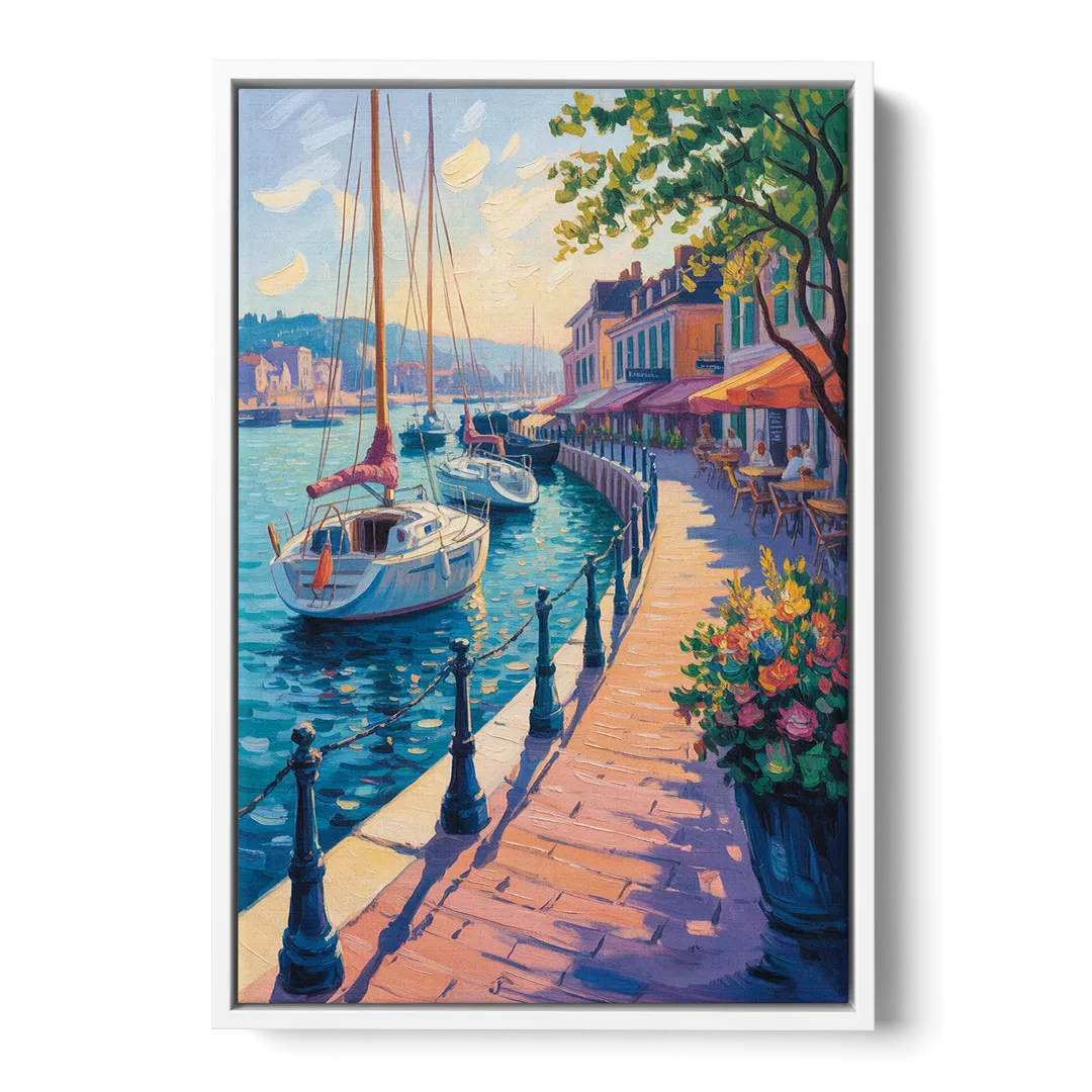 Old Port Waterfront - White Frame Canvas