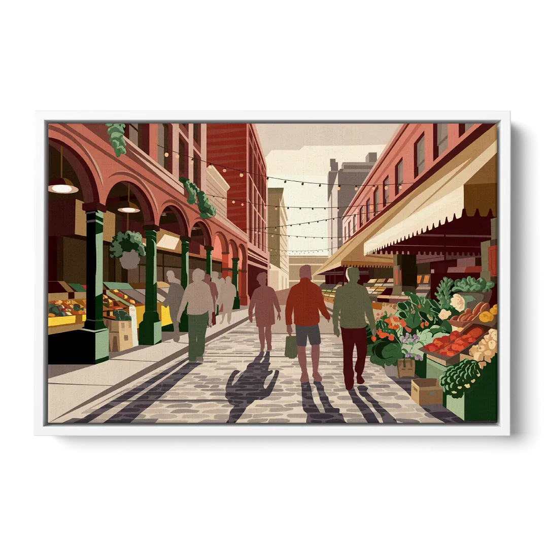 Omaha Old Market Charm - White Frame Canvas