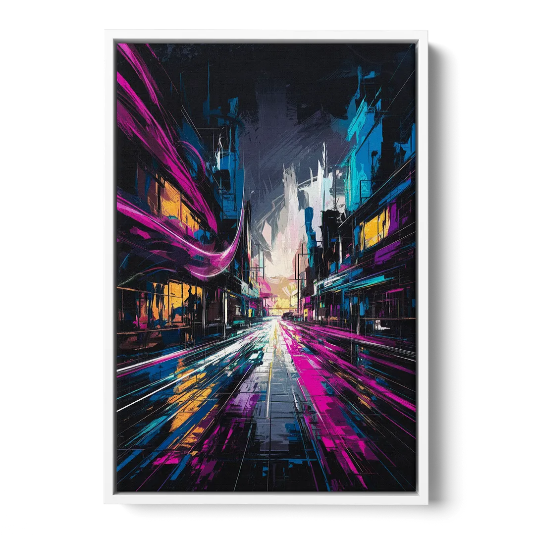 Norfolk Neon District Vibes - White Frame Canvas
