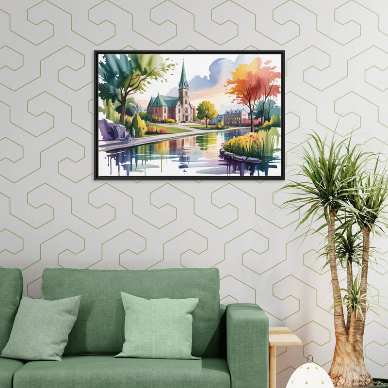 Quebec City Historic Churches - Living Room Black Frame Canvas