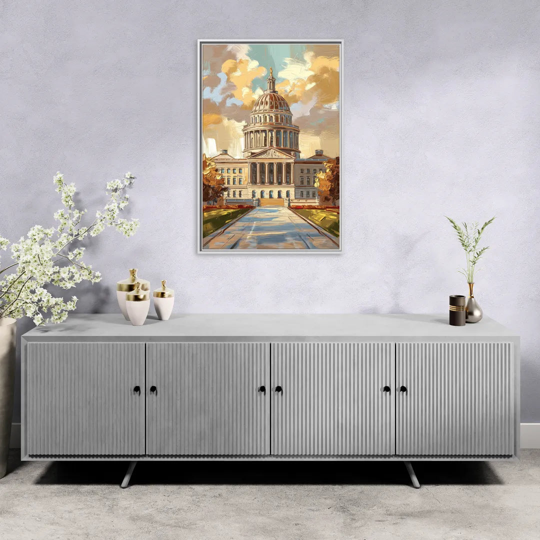 Springfield State Capitol - Living Room White Frame Canvas