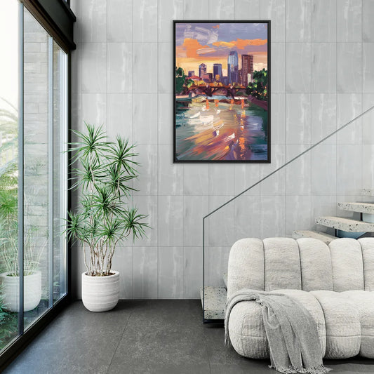 Minneapolis Scenic Riverfront - Living Room Black Frame Canvas