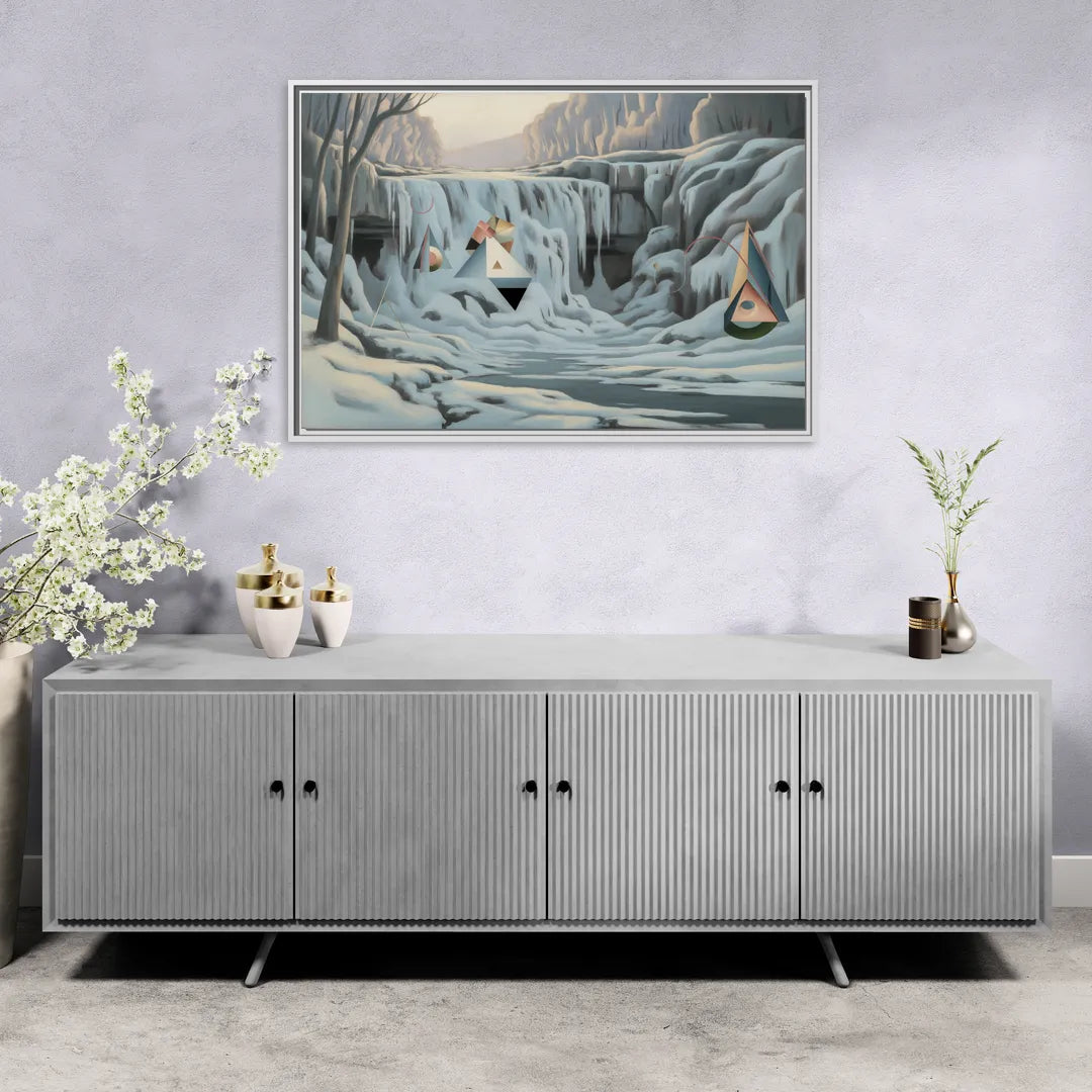 Frozen Falls in Winter - Living Room White Frame Canvas