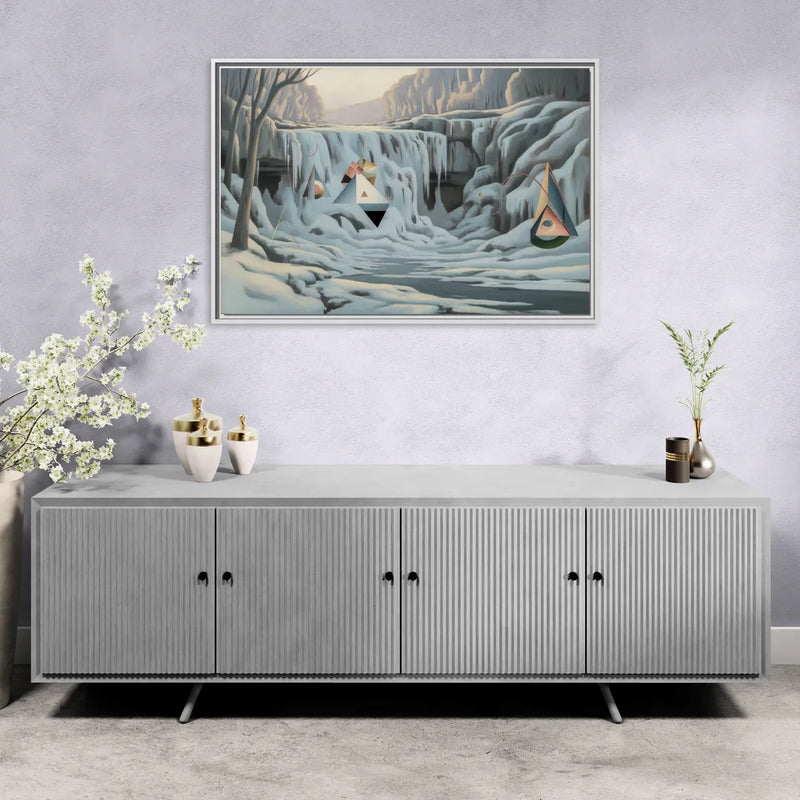 Frozen Falls in Winter - Living Room White Frame Canvas