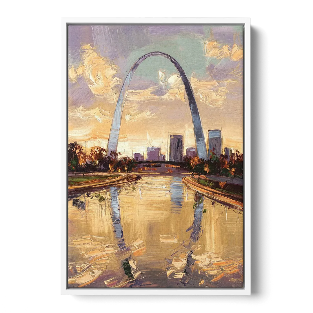 St. Louis Gateway Arch Reflection - White Frame Canvas