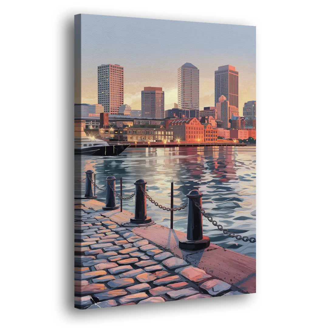 Boston Waterfront Serenity - Canvas Print Art Sides