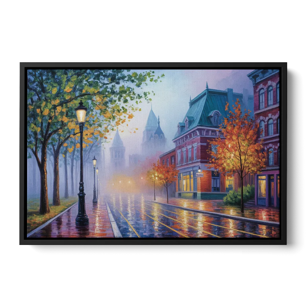 Quebec City Foggy Morning - Black Frame Canvas