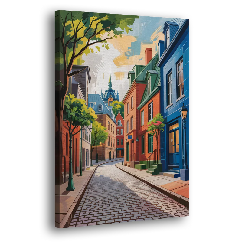 Quebec City Cobblestone Road - Canvas Print Art Sides
