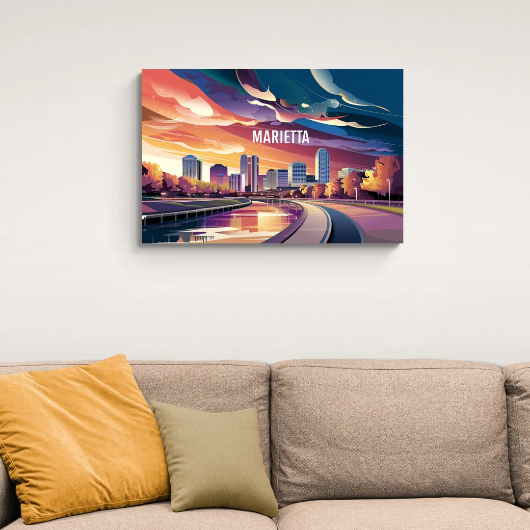 Marietta Skyline Sunset - Canvas Wall Art Living Room