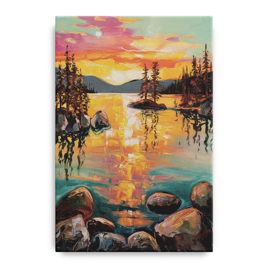 Lake Tahoe Sunset Reflections - Canvas Wall Art