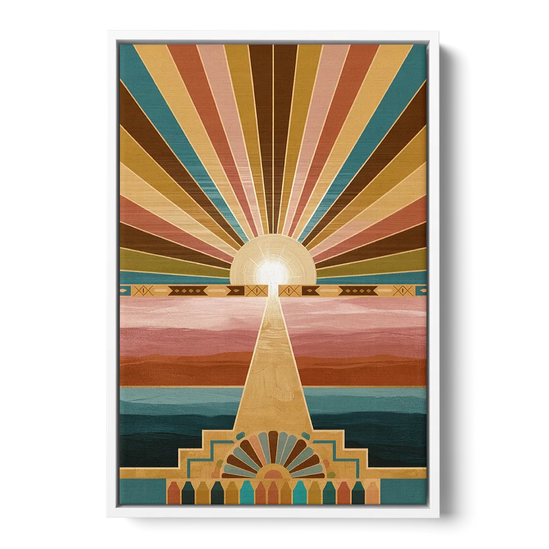 Santa Fe Sunburst Design - White Frame Canvas