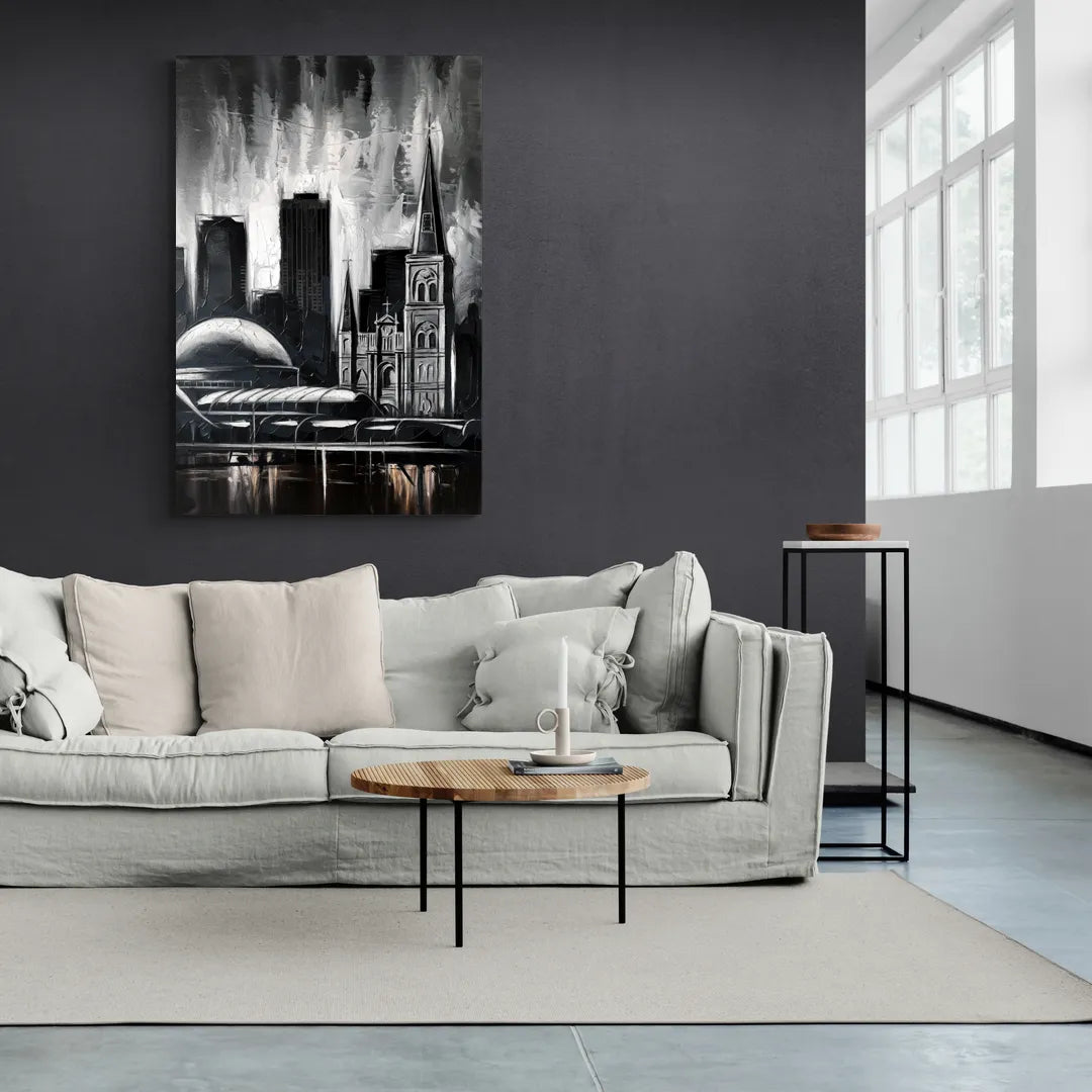 New Orleans Black and White Skyline - Canvas Wall Art Living Room