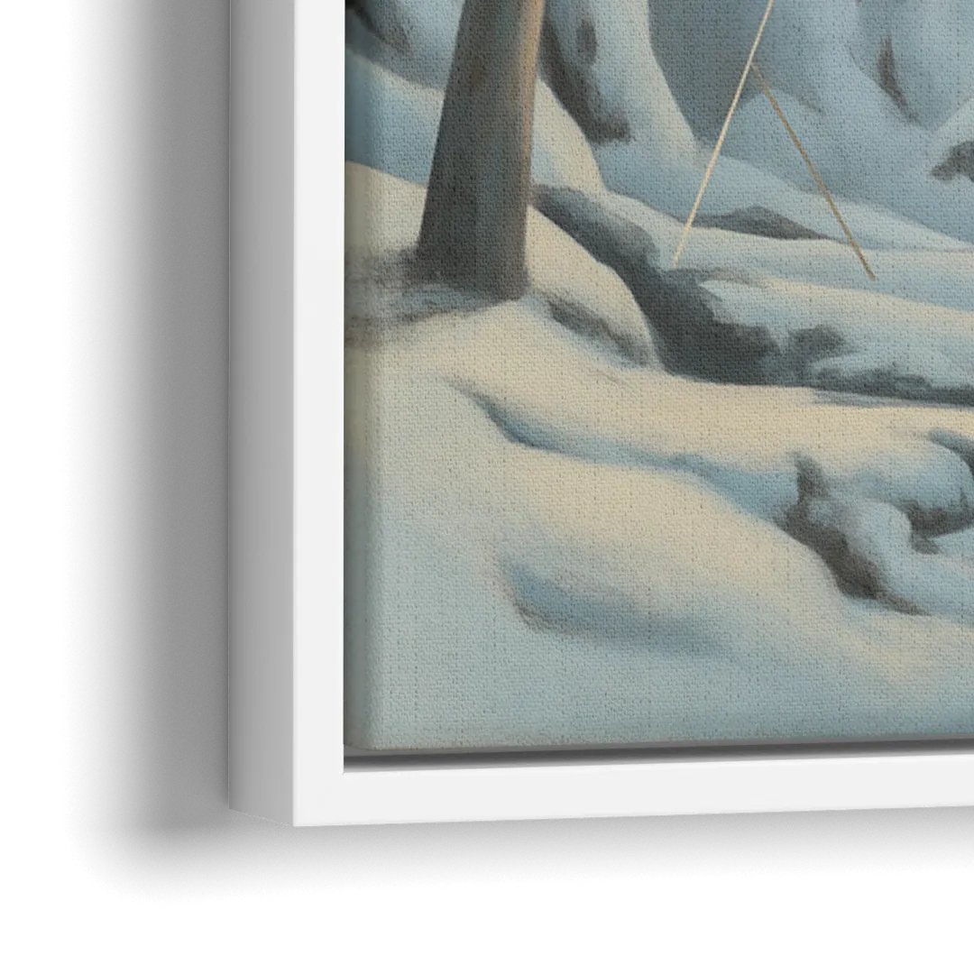 Frozen Falls in Winter - Close-Up White Frame Canvas