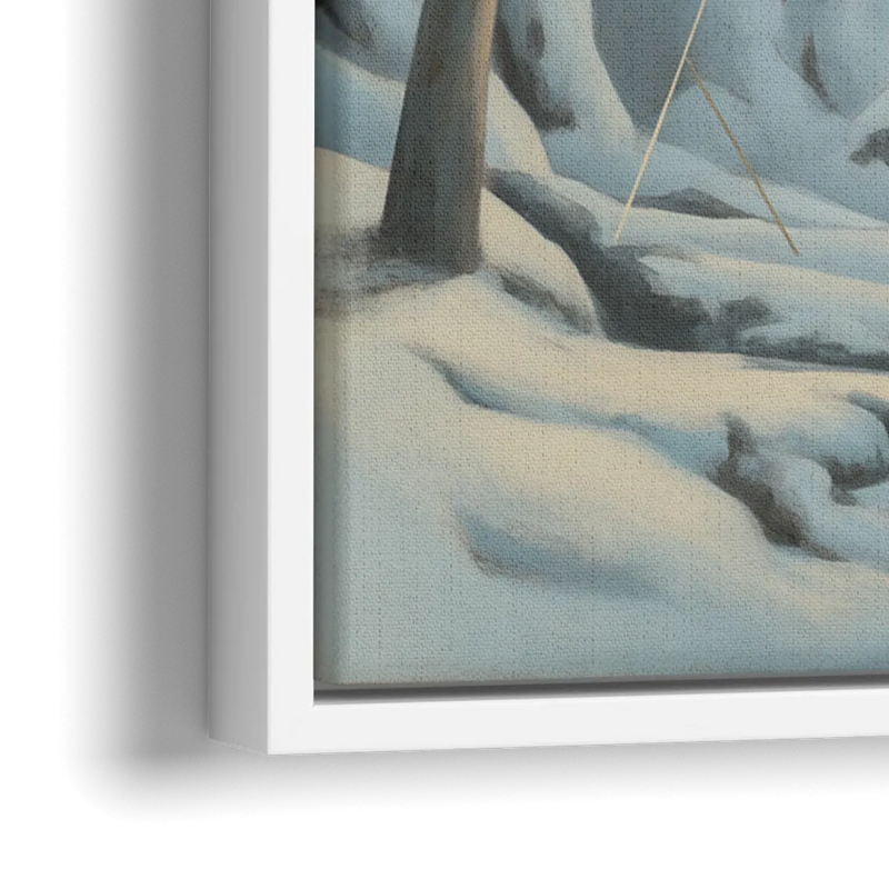 Frozen Falls in Winter - Close-Up White Frame Canvas