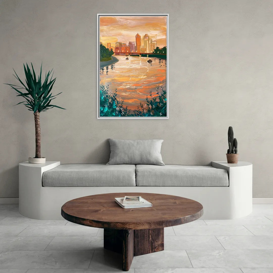 Toledo Ohio Riverfront - Living Room White Frame Canvas
