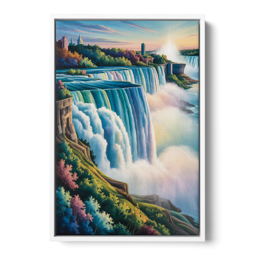Niagara Falls Color Burst - White Frame Canvas