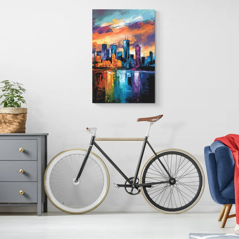 Oklahoma City Skyline with Thunder Colors - Canvas Wall Art Living Room