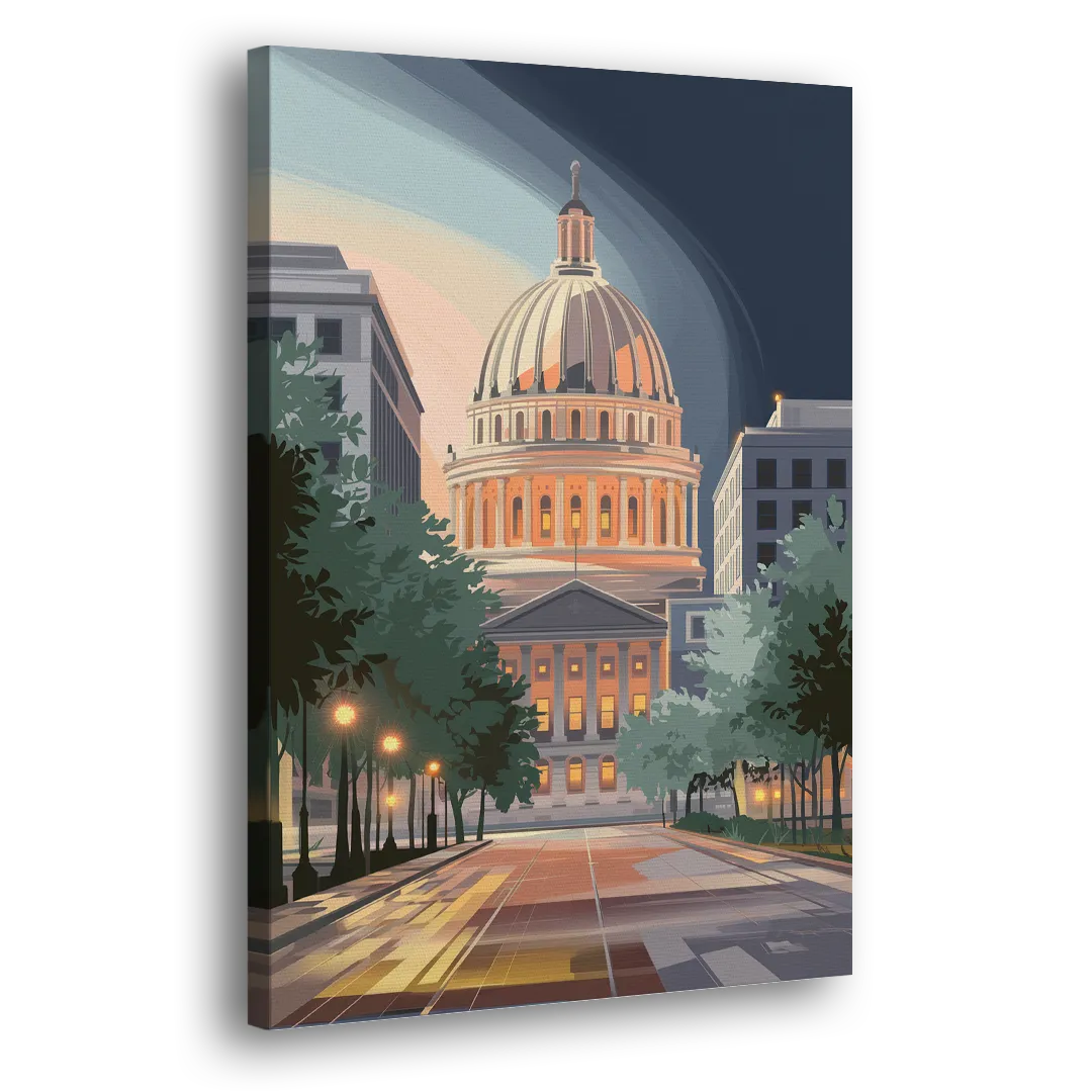 Madison Capitol Dome Glow - Canvas Print Art Sides
