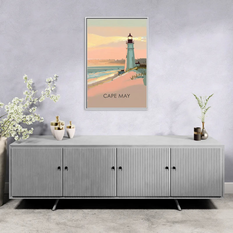 Cape May Lighthouse Glow - Living Room White Frame Canvas