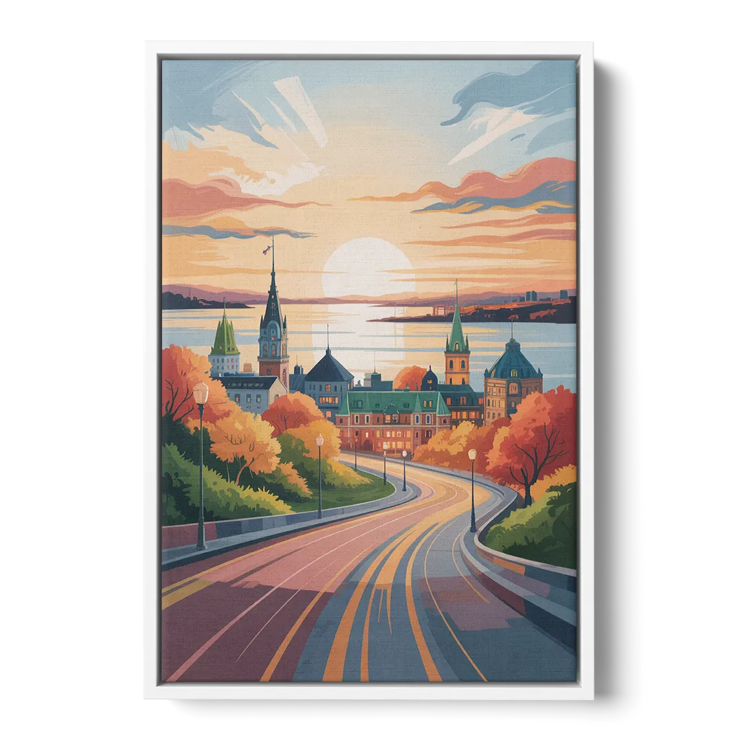 Quebec City Sunrise - White Frame Canvas