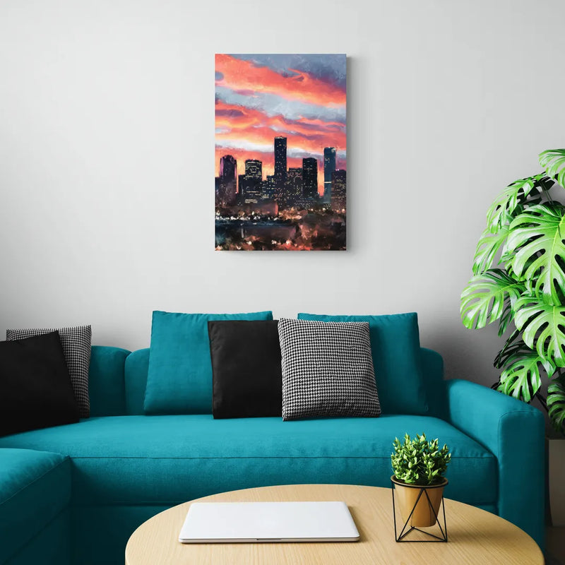 Houston Sunset Skyline - Canvas Wall Art Living Room