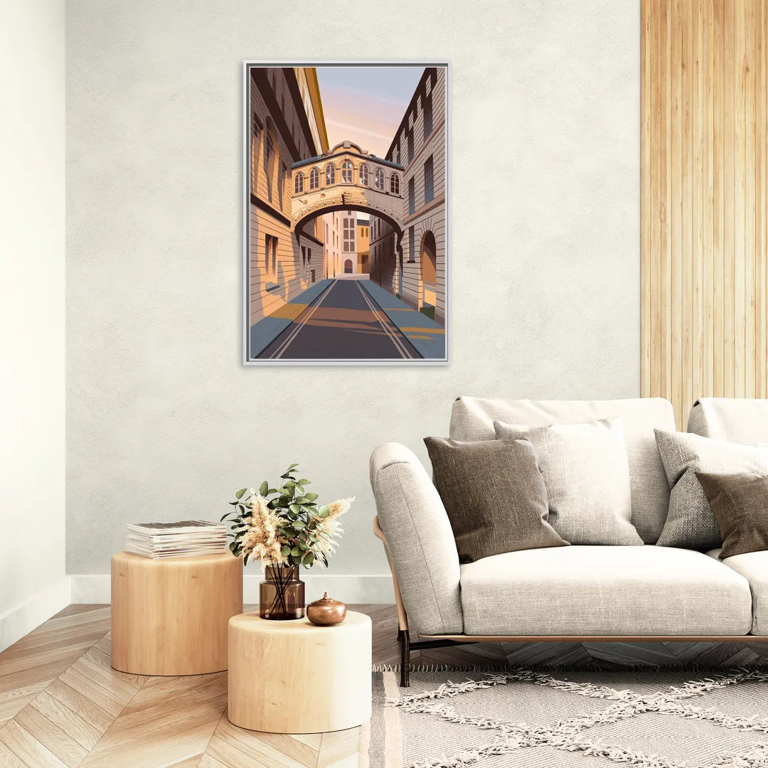 Oxford Bridge of Sighs - Living Room White Frame Canvas