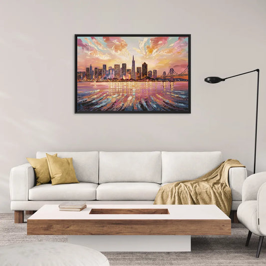 San Francisco Cityscape At Dawn - Living Room Black Frame Canvas