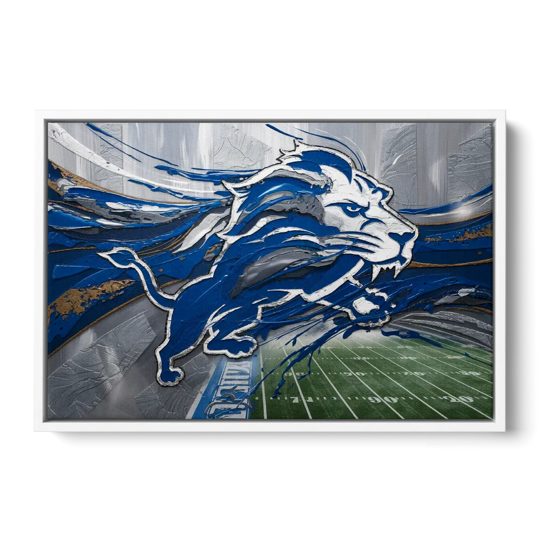 Detroit Lions Football - White Frame Canvas
