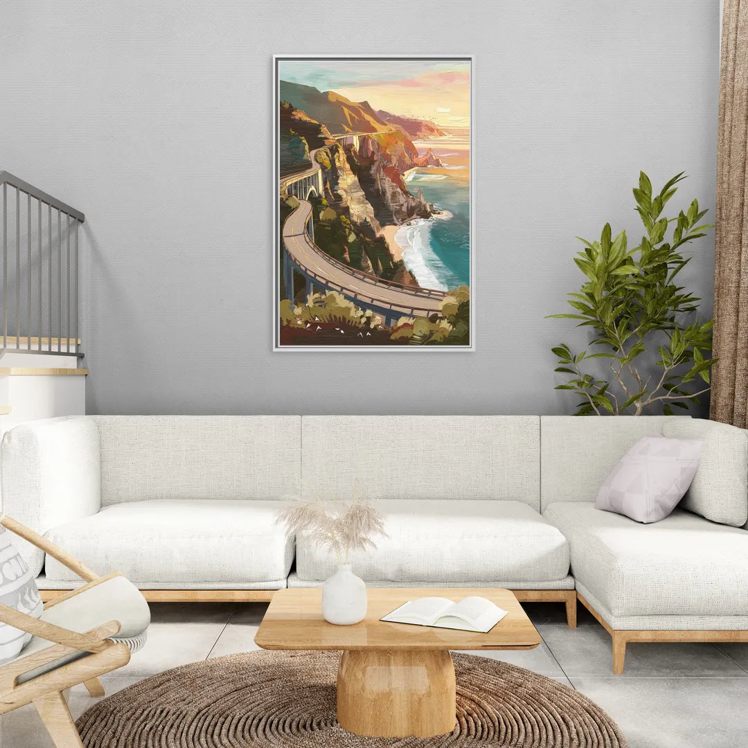Big Sur Scenic Highway - Living Room White Frame Canvas