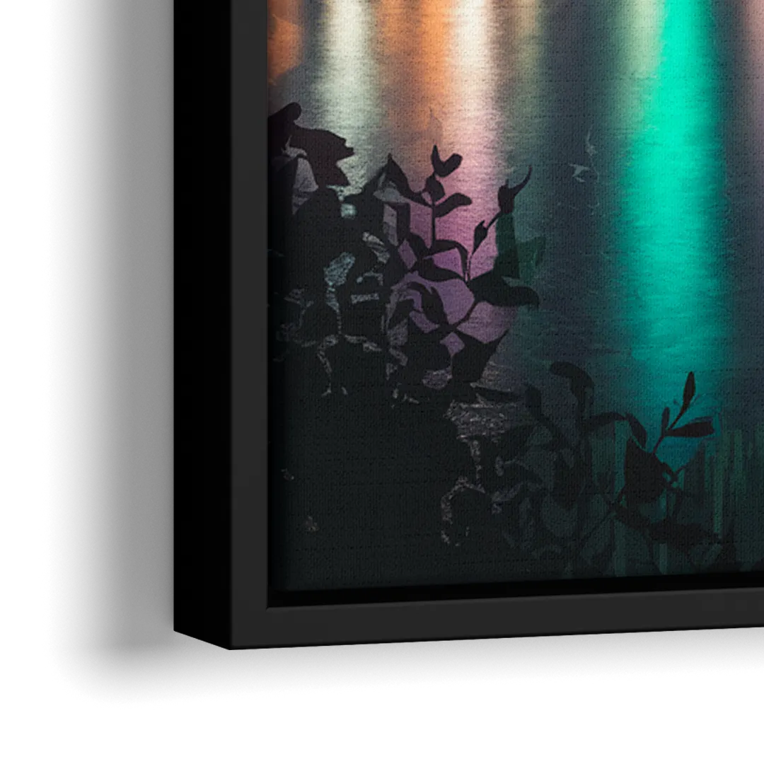 Orlando Downtown Night Lights - Close-Up Black Frame Canvas