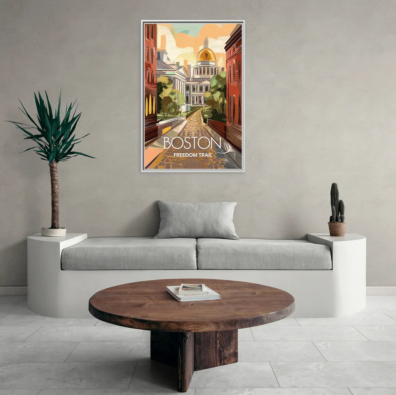 Boston Freedom Trail Highlights - Living Room White Frame Canvas