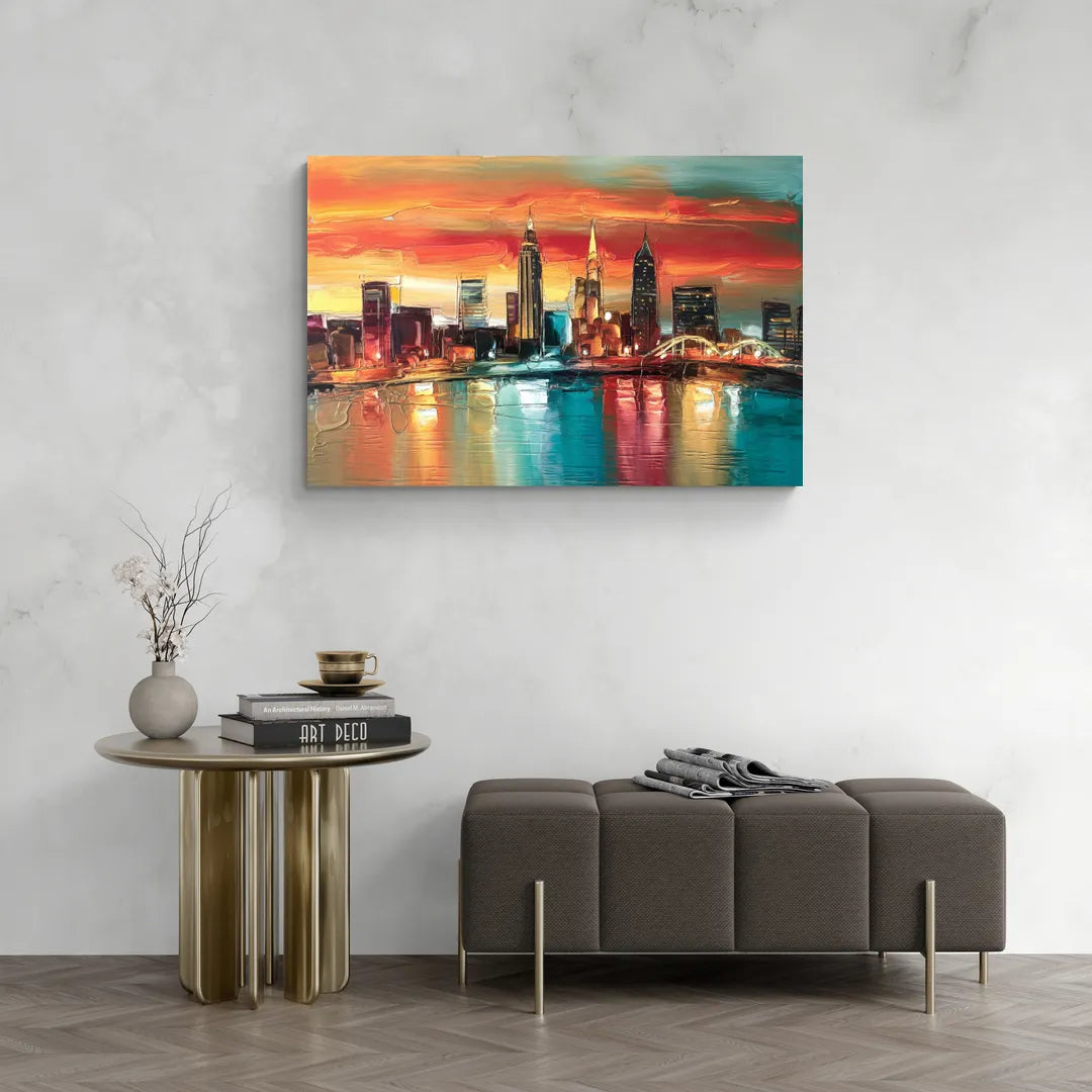 Cleveland Historic Landmarks Watercolor - Canvas Wall Art Living Room