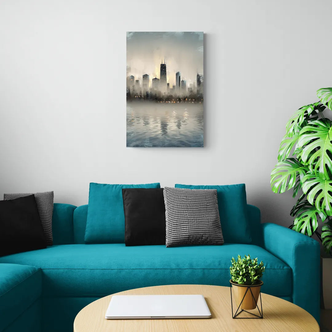 Chicago Skyline in Fog - Canvas Wall Art Living Room