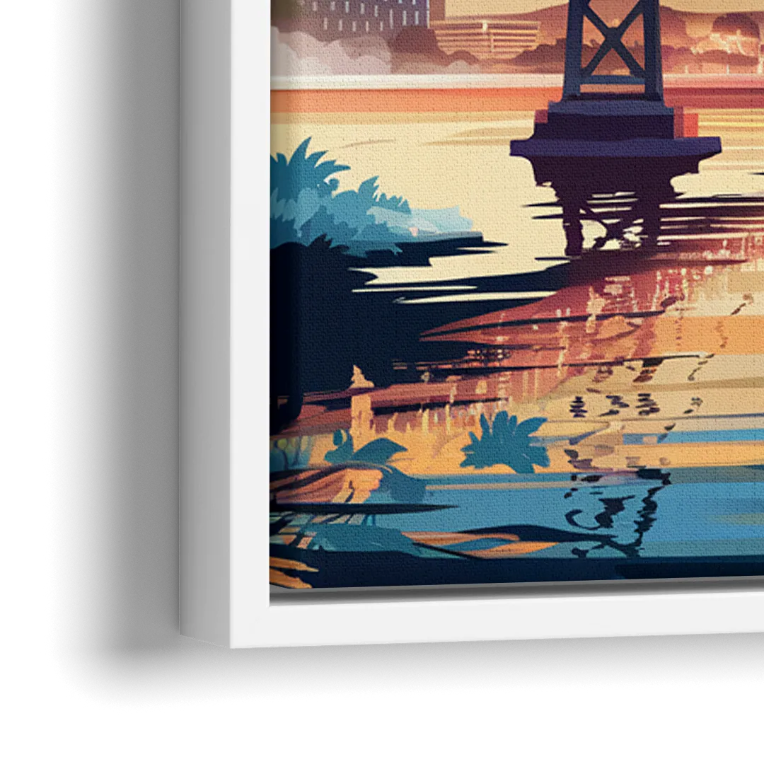 Oakland Waterfront Charm - Close-Up White Frame Canvas