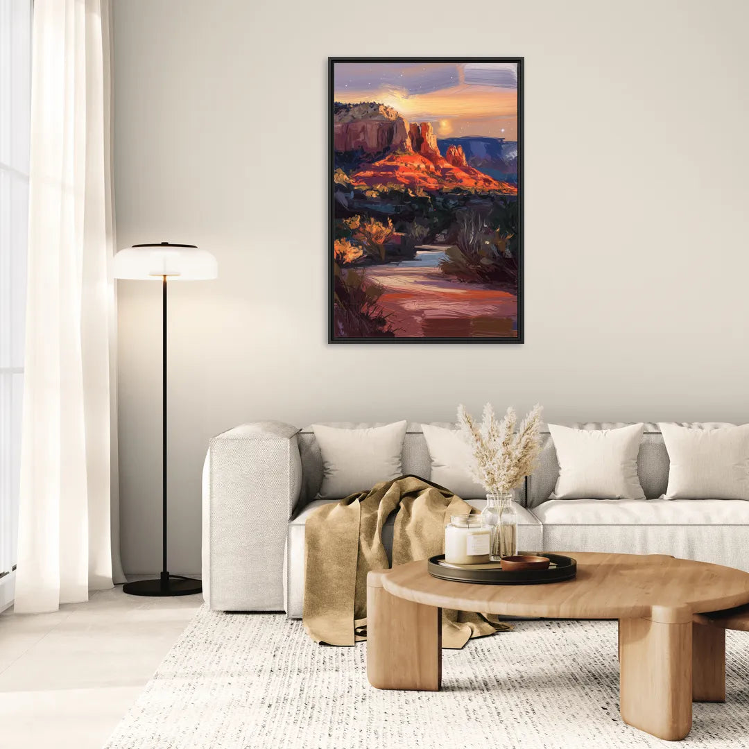 Sedona Evening Sky Glow - Living Room Black Frame Canvas