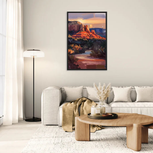 Sedona Evening Sky Glow - Living Room Black Frame Canvas