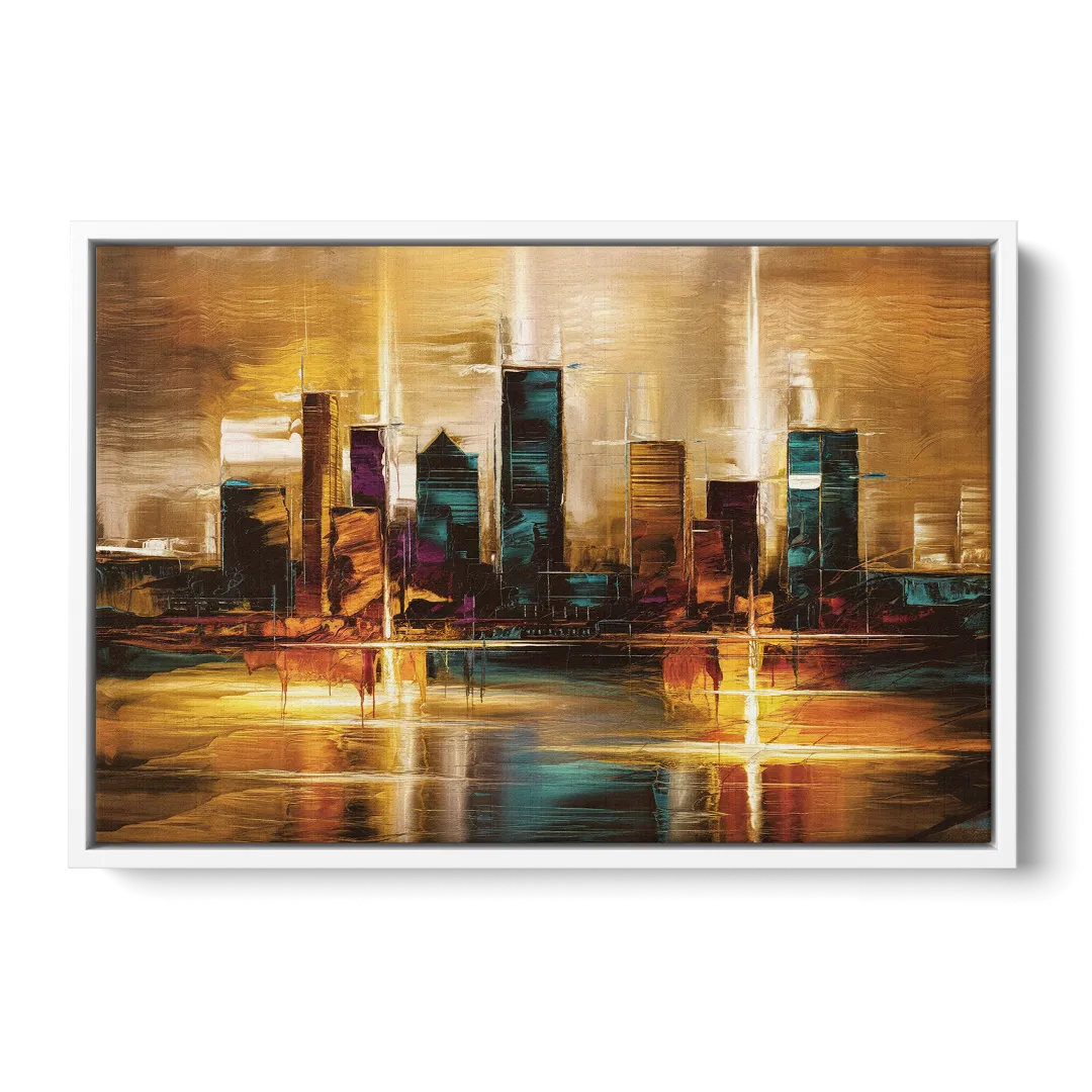 Houston Cityscape - White Frame Canvas
