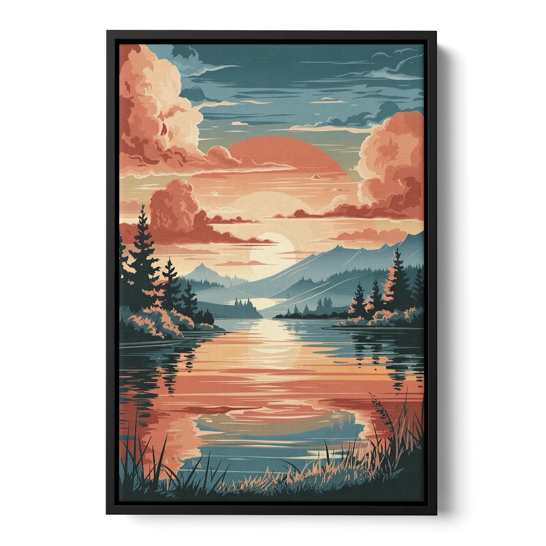 Burlington Sunset Reflections - Black Frame Canvas