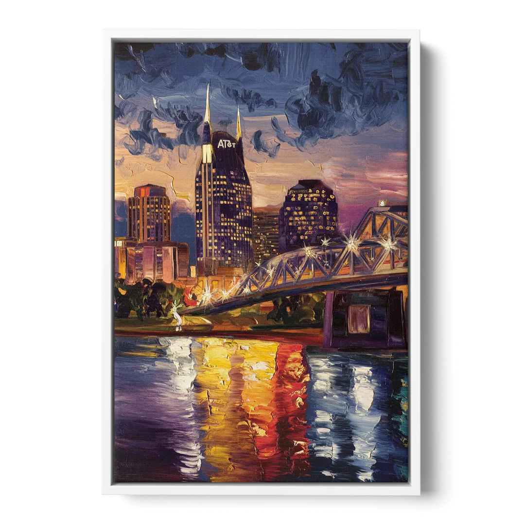 Nashville Cumberland River Views - White Frame Canvas