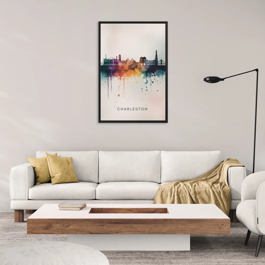 Charleston Historic Skyline - Living Room Black Frame Canvas