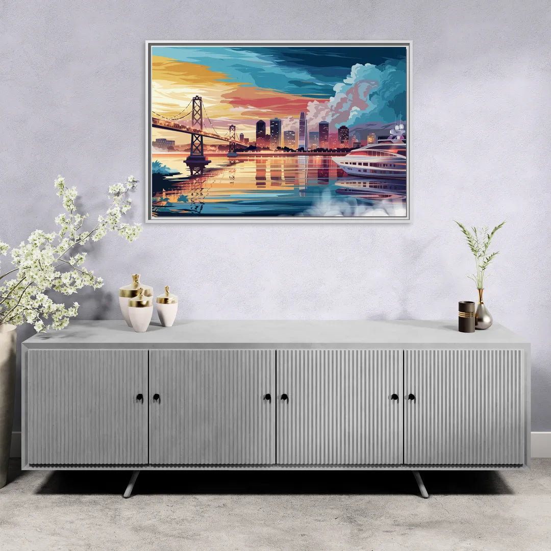 Oakland Waterfront Charm - Living Room White Frame Canvas
