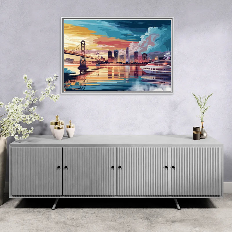 Oakland Waterfront Charm - Living Room White Frame Canvas
