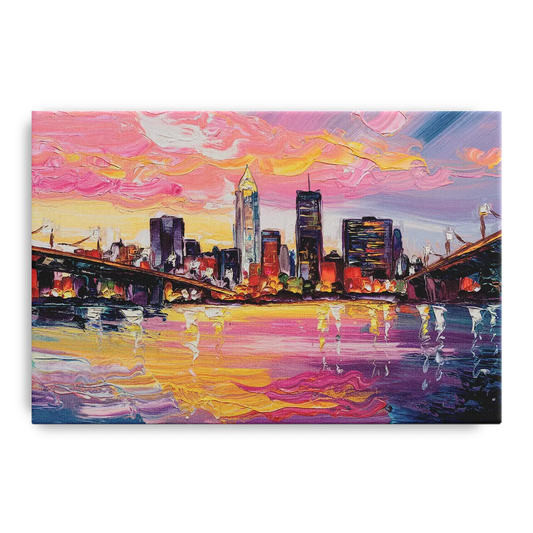 Cleveland Skyline At Sunset - Canvas Wall Art
