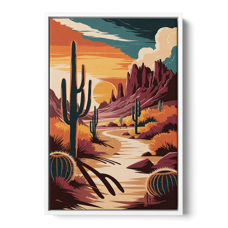 Tombstone Desert Sunset - White Frame Canvas