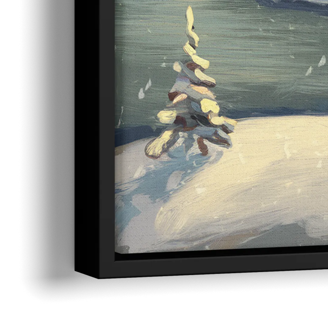 Lake Placid Winter Wonderland - Close-Up Black Frame Canvas