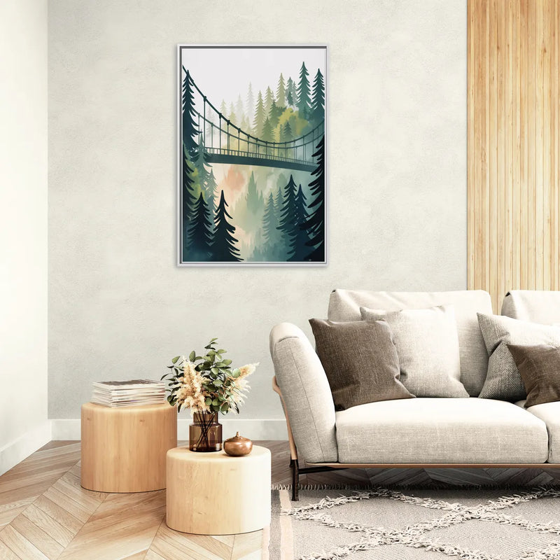 Capilano Suspension Bridge - Living Room White Frame Canvas