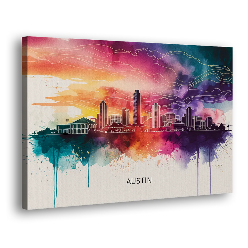 Austin Skyline Sunset Art - Canvas Print Art Sides